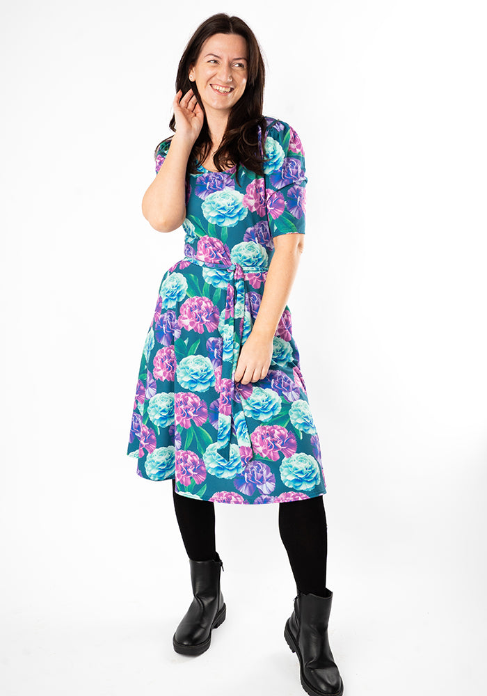 Fourth angle of January Carnation Birth Flower Print Jersey Dress