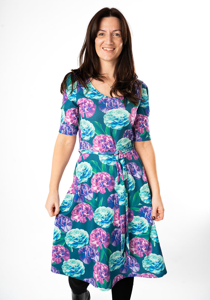 Sixth angle of January Carnation Birth Flower Print Jersey Dress