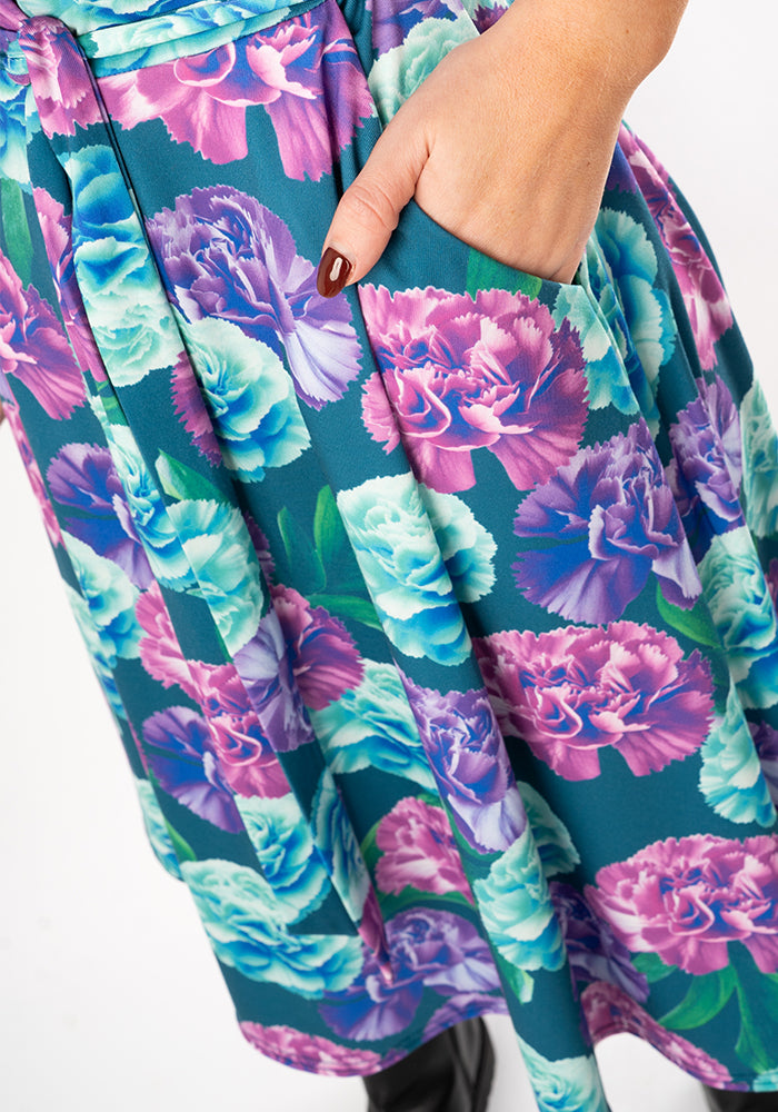 Seventh angle of January Carnation Birth Flower Print Jersey Dress