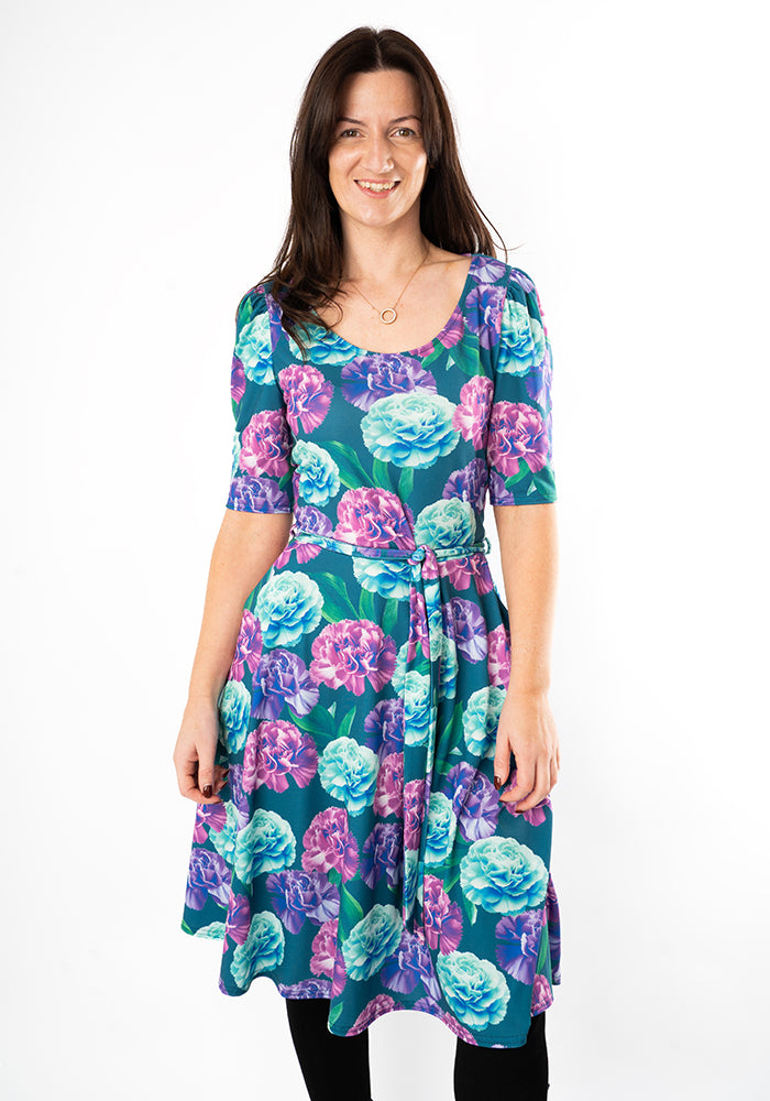 Eighth angle of January Carnation Birth Flower Print Jersey Dress
