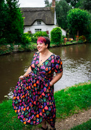 Jaseena Fire Hearts Print Tiered Hem Midaxi Dress