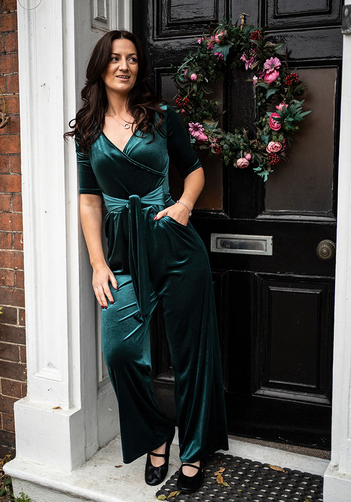 Jaxie Bottle Green Full Length Jumpsuit