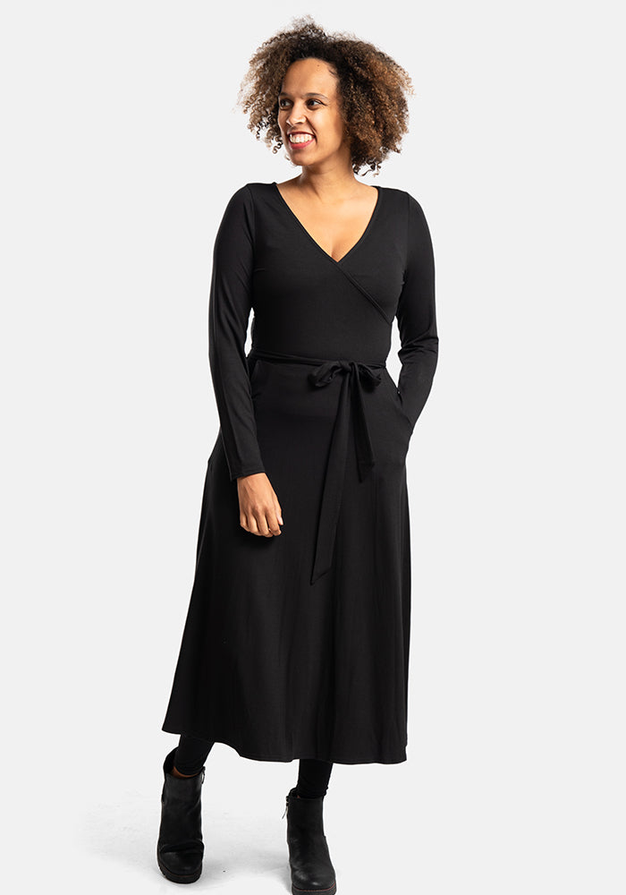 Front view of Jaylin Black Viscose Midi Dress
