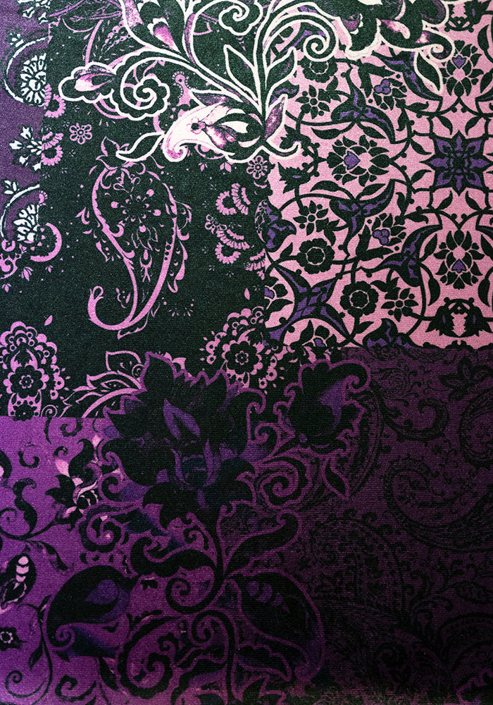 Jazmin Velour Plum Patchwork Paisley Print Tiered Hem Midaxi Dress