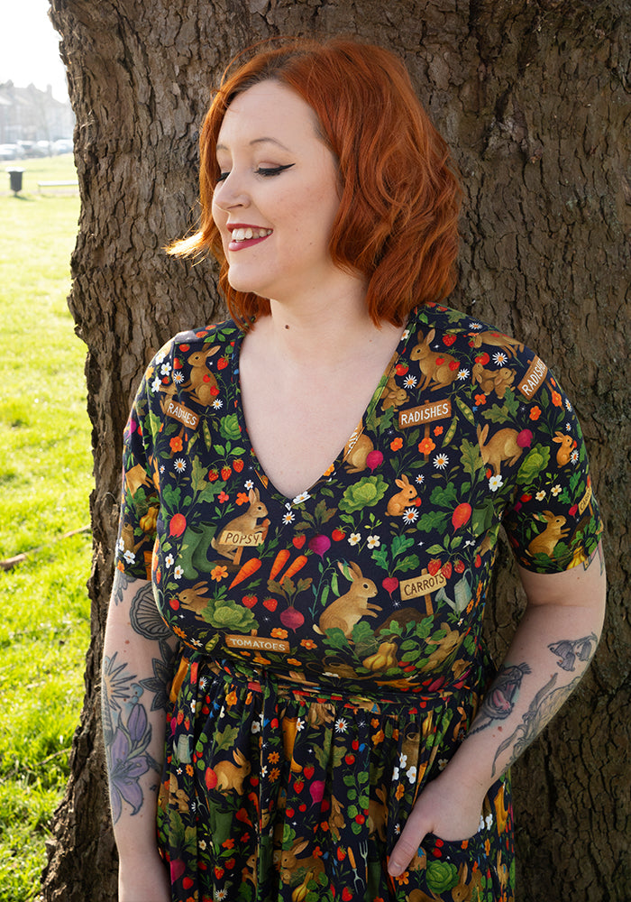 Seventh angle of Jeanne Rabbit Garden Print Cotton Dress