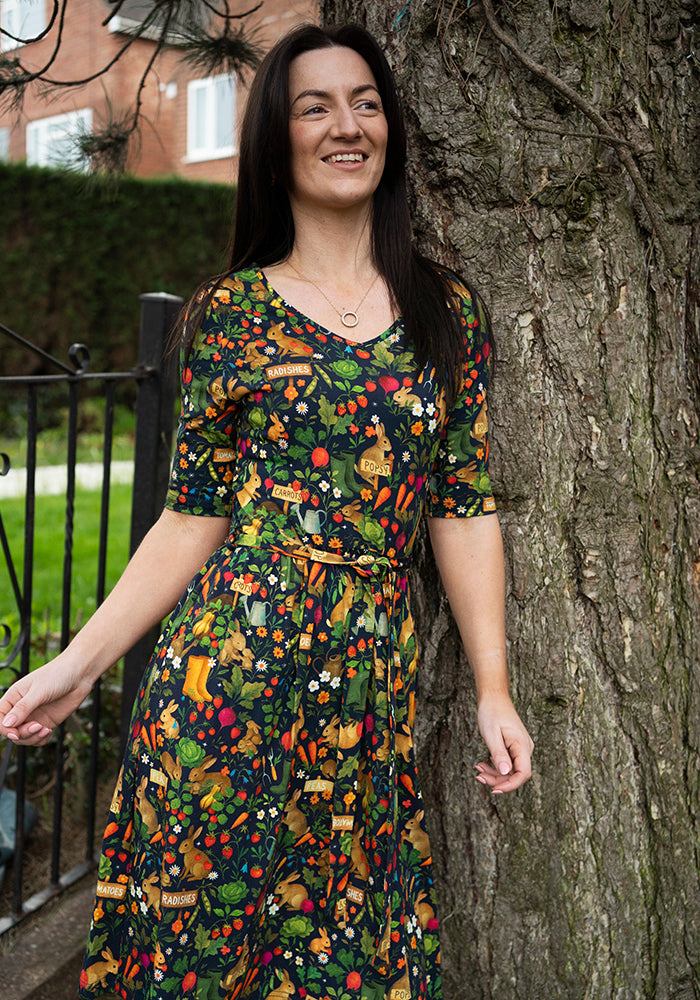 Third angle of Jeanne Rabbit Garden Print Cotton Dress