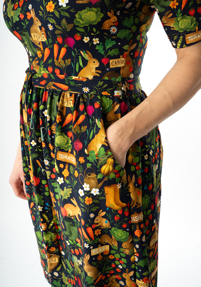 Fifth angle of Jeanne Rabbit Garden Print Cotton Dress