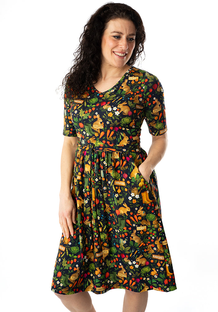 Sixth angle of Jeanne Rabbit Garden Print Cotton Dress