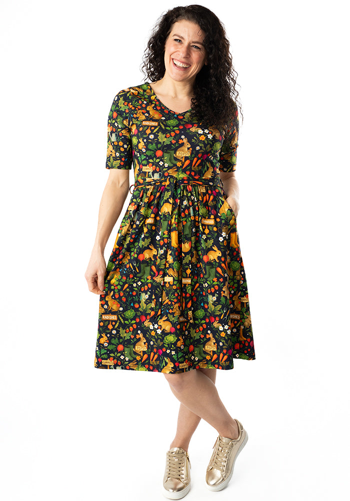 Fourth angle of Jeanne Rabbit Garden Print Cotton Dress