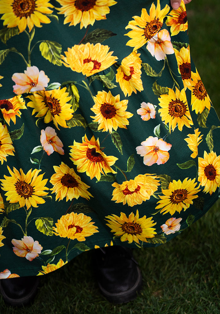 Jemima Green Sunflower Print Cotton Midi Dress