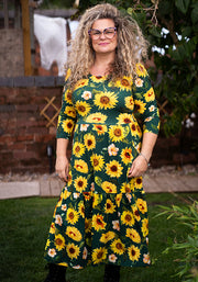 Jemima Green Sunflower Print Cotton Midi Dress