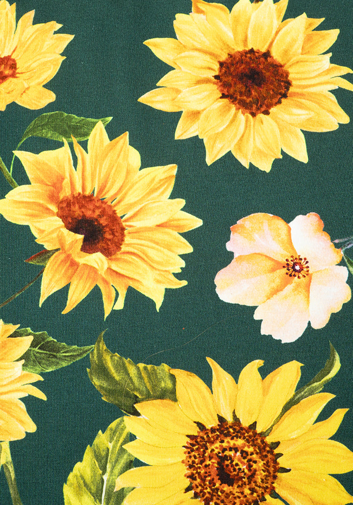Jemima Green Sunflower Print Cotton Midi Dress