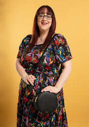 Jena Rainbow Parrots Print Tiered Hem Midi Dress
