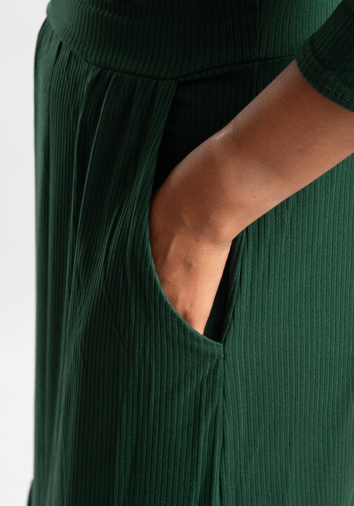Third angle of Jensen Bottle Green Rib Midaxi Dress