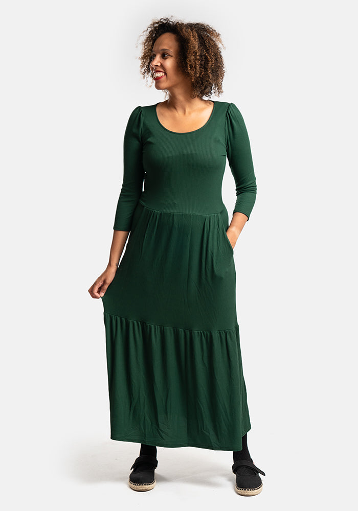 Jensen Bottle Green Rib Midaxi Dress