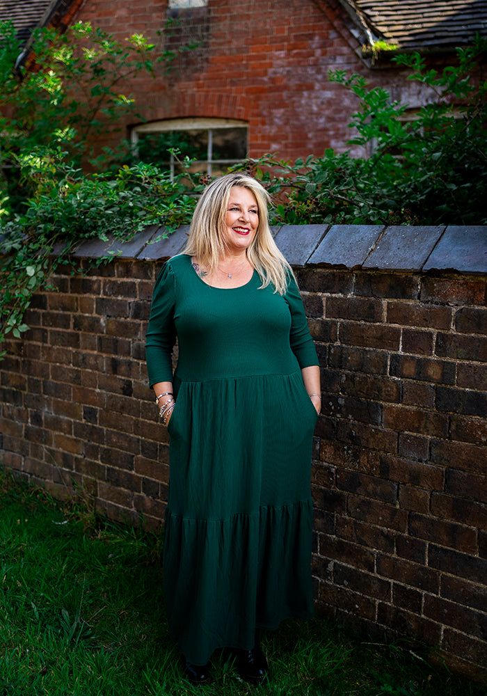 Jensen Bottle Green Rib Midaxi Dress