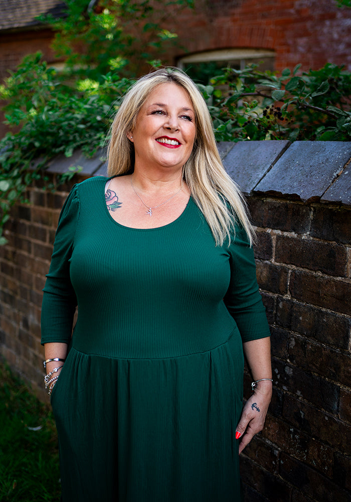 Sixth angle of Jensen Bottle Green Rib Midaxi Dress