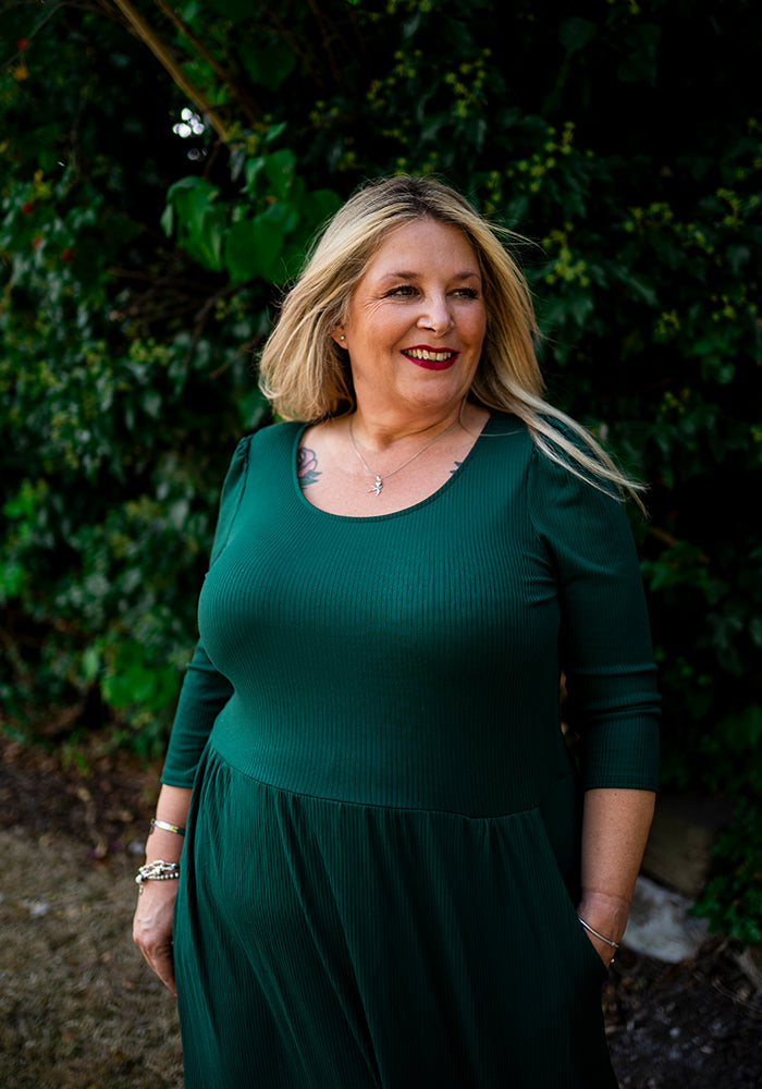 Jensen Bottle Green Rib Midaxi Dress