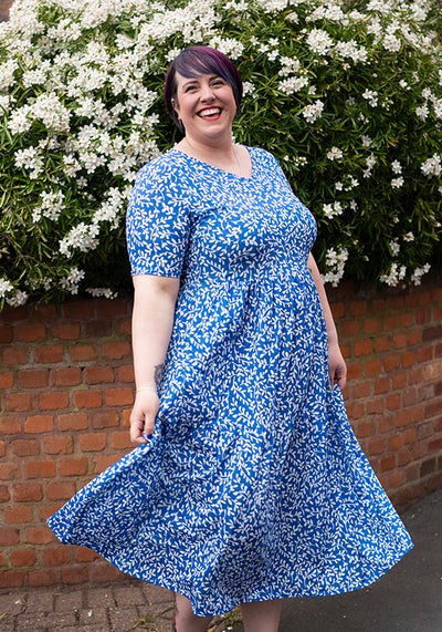 Jessamine Blue Sprig Print Tiered Hem Midaxi Dress