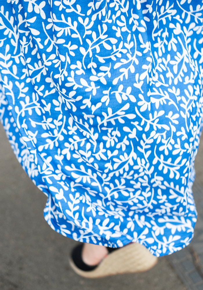 Jessamine Blue Sprig Print Tiered Hem Midaxi Dress