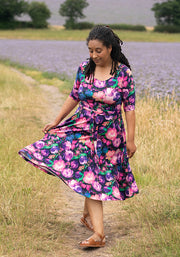Jessamy Pink & Purple Blurred Floral Print Cotton Swing Dress