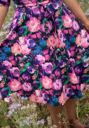 Jessamy Pink & Purple Blurred Floral Print Cotton Swing Dress