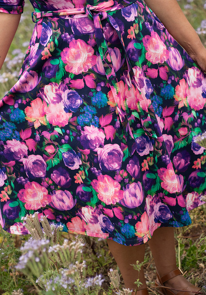 Jessamy Pink & Purple Blurred Floral Print Cotton Swing Dress