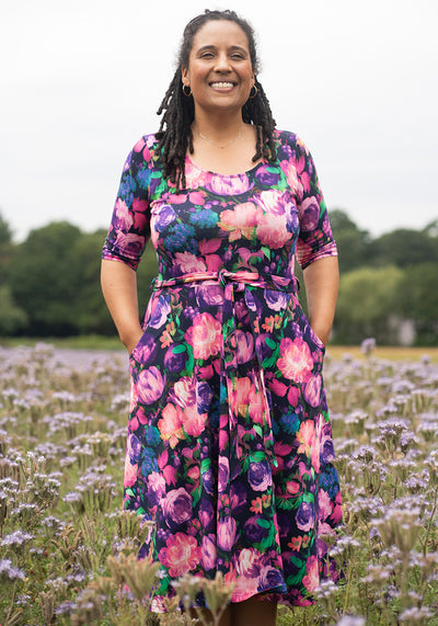 Jessamy Pink & Purple Blurred Floral Print Cotton Swing Dress