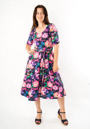 Jessamy Pink & Purple Blurred Floral Print Cotton Swing Dress