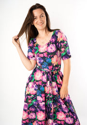 Jessamy Pink & Purple Blurred Floral Print Cotton Swing Dress