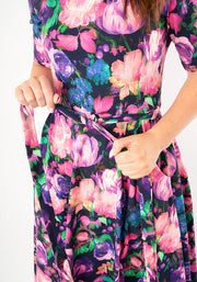 Jessamy Pink & Purple Blurred Floral Print Cotton Swing Dress