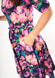 Jessamy Pink & Purple Blurred Floral Print Cotton Swing Dress