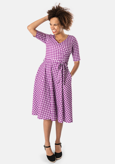 Jett Purple Gingham Check Print Swing Dress