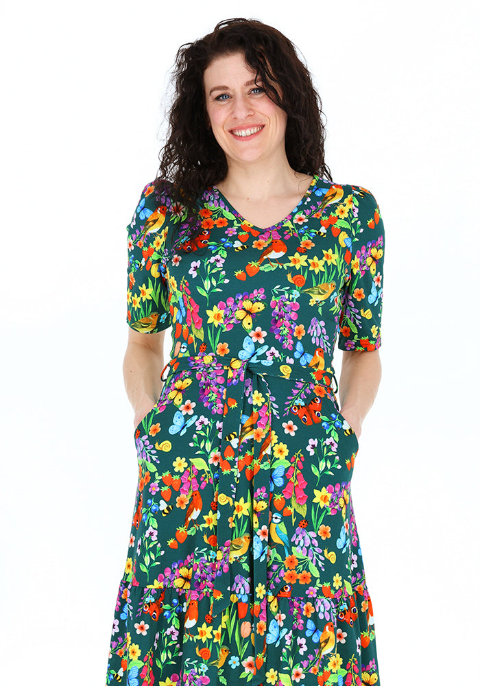 Sixth angle of Jianna Floral Bird Garden Print Cotton Midaxi Dress