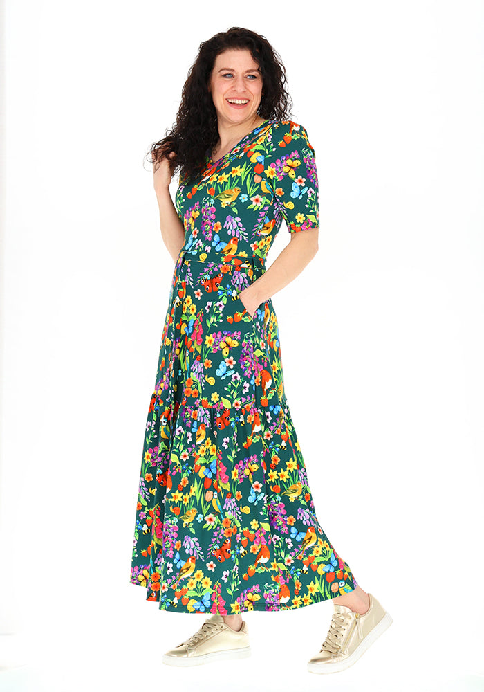 Third angle of Jianna Floral Bird Garden Print Cotton Midaxi Dress