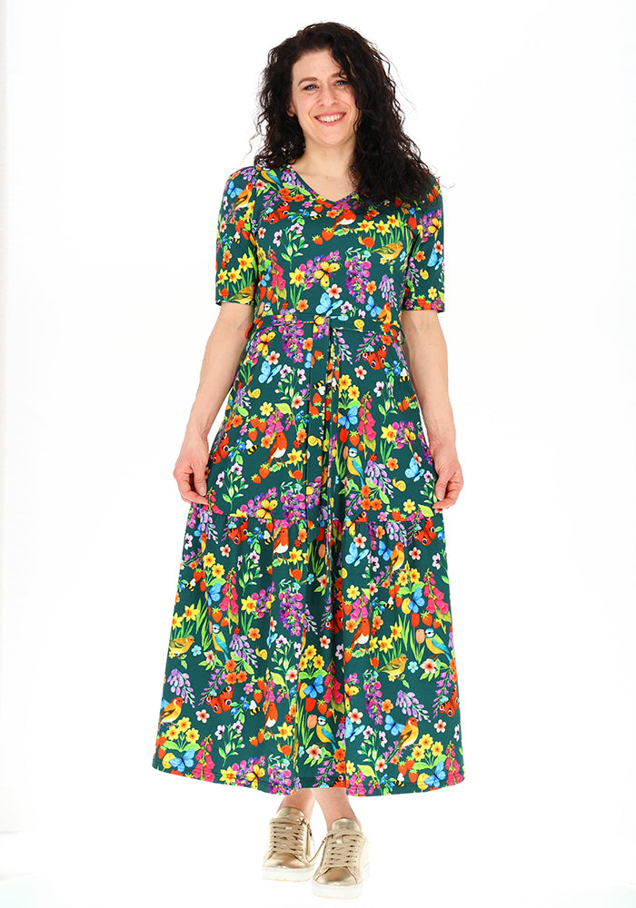 Seventh angle of Jianna Floral Bird Garden Print Cotton Midaxi Dress