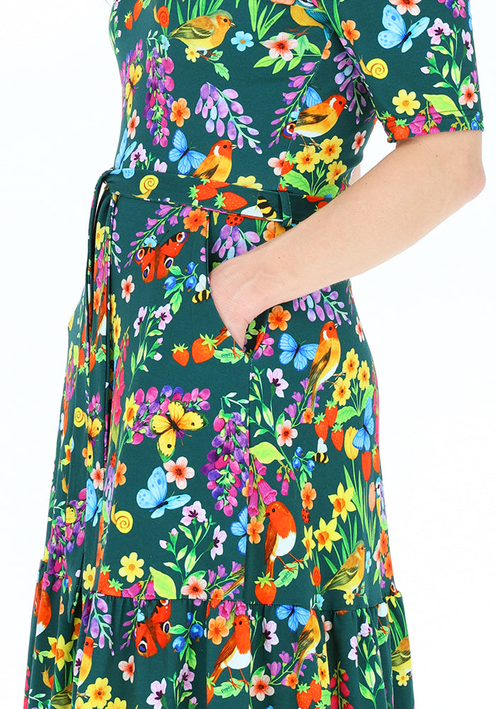 Fifth angle of Jianna Floral Bird Garden Print Cotton Midaxi Dress