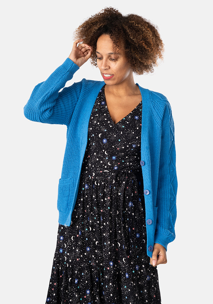Jimena Ditsy Star Print Tiered Hem Viscose Midi Dress
