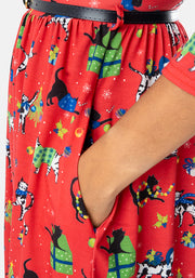 Jingles Christmas Cats Print Dress