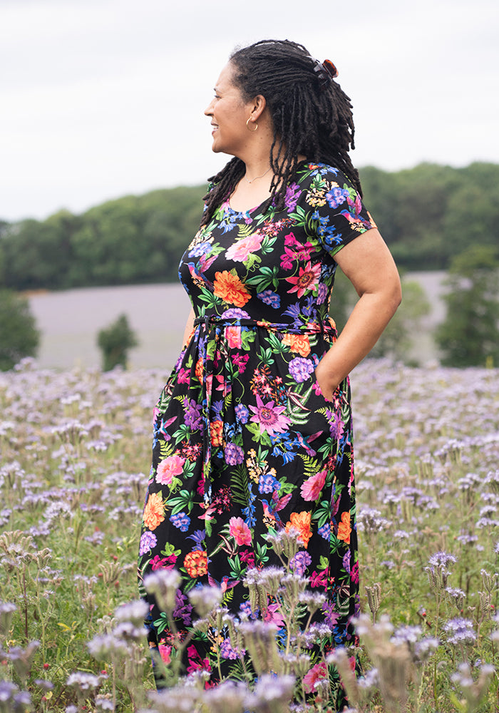 Eighth angle of Jolanda Botanical Bird Print Viscose Midaxi Dress