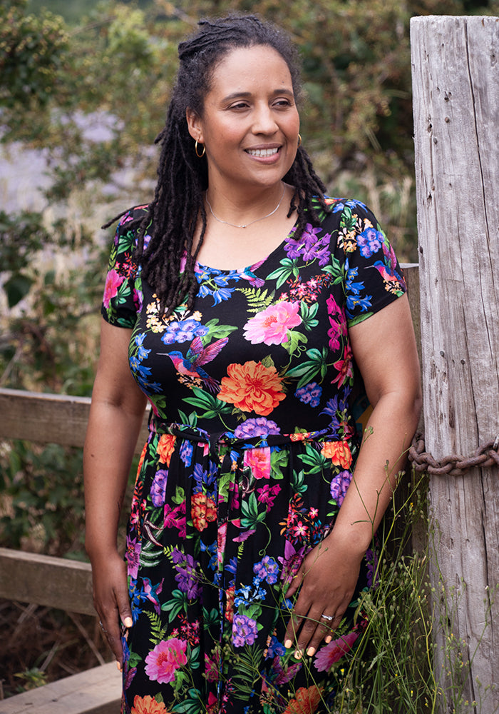 Seventh angle of Jolanda Botanical Bird Print Viscose Midaxi Dress