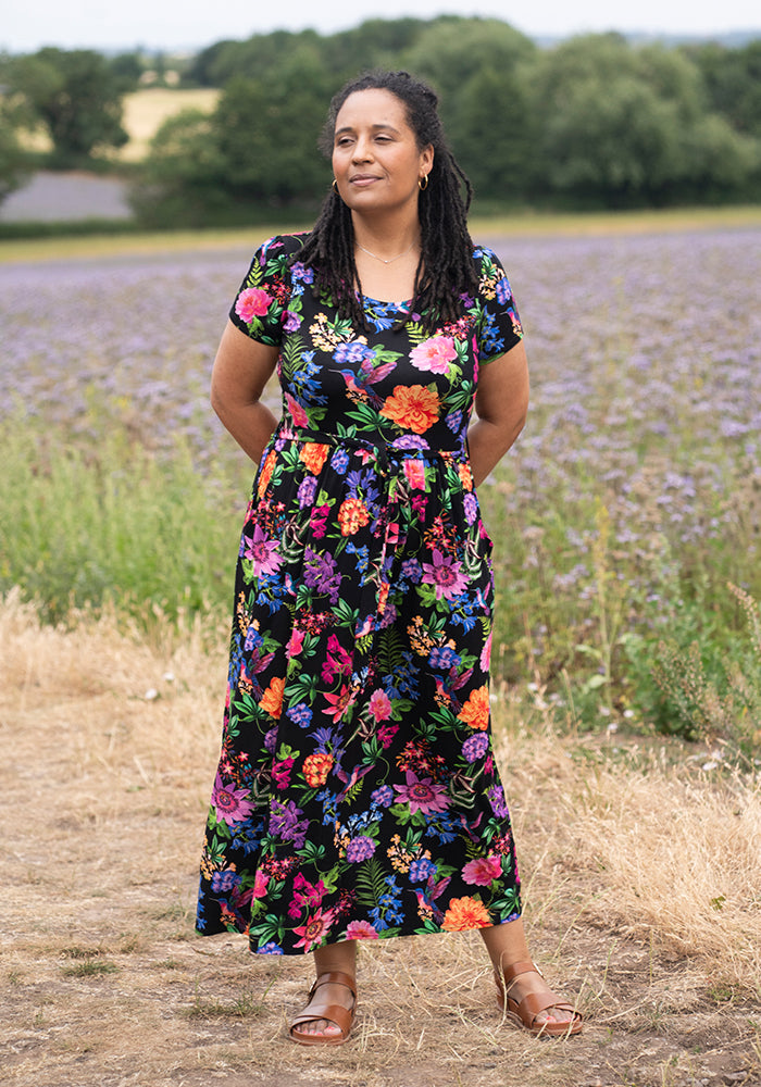 Third angle of Jolanda Botanical Bird Print Viscose Midaxi Dress