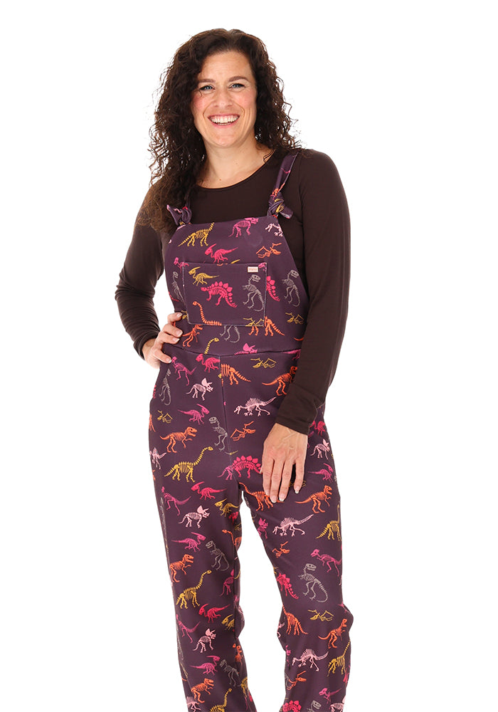 Jordan Wine Skeleton Dinosaur Print Dungaree