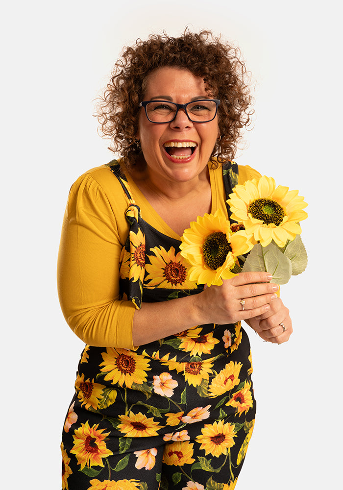 Fifth angle of Jordan Black Sunflower Print Dungaree