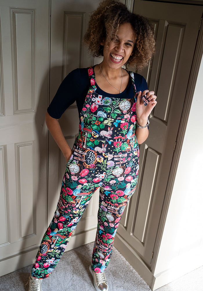 Front view of Jordan Wonderland Print Dungaree