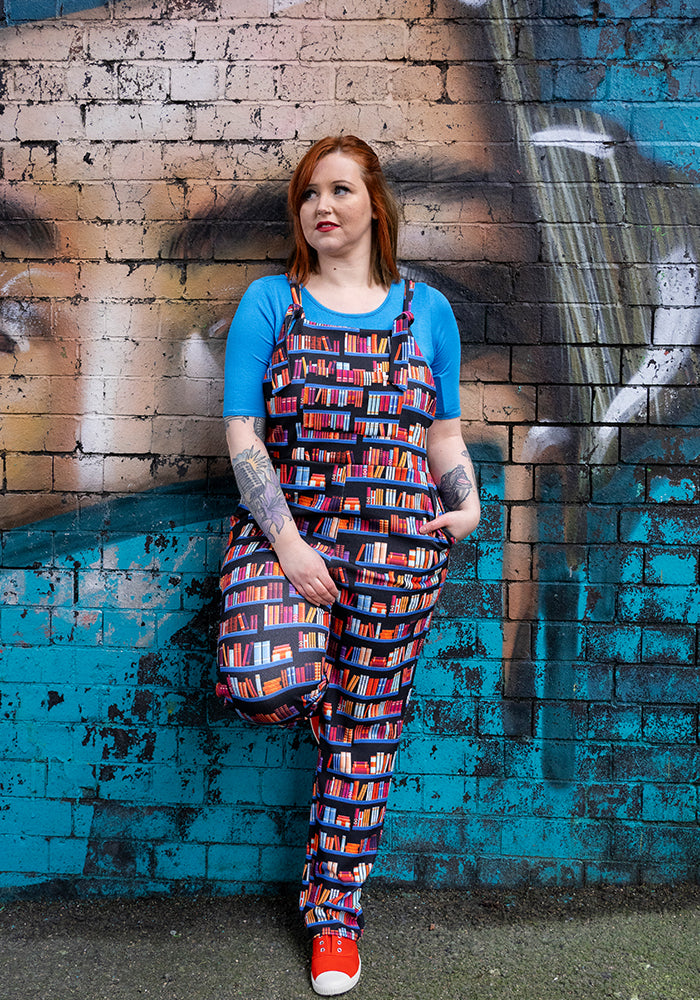 Second angle of Jordan Bookshelf Print Textured Crepe Dungaree