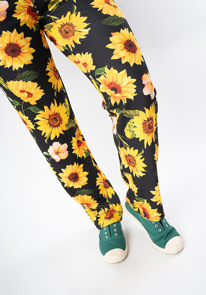 Fourth angle of Jordan Black Sunflower Print Dungaree
