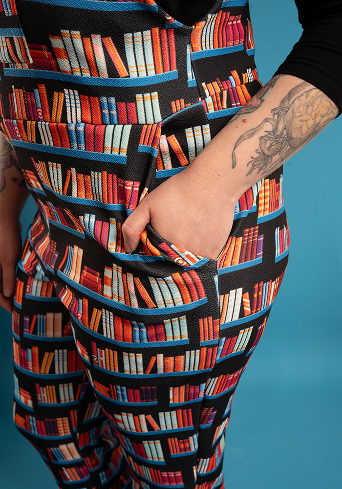 Tenth angle of Jordan Bookshelf Print Textured Crepe Dungaree