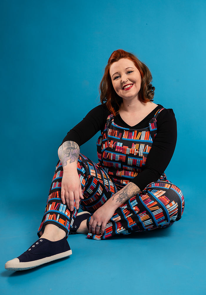 Ninth angle of Jordan Bookshelf Print Textured Crepe Dungaree