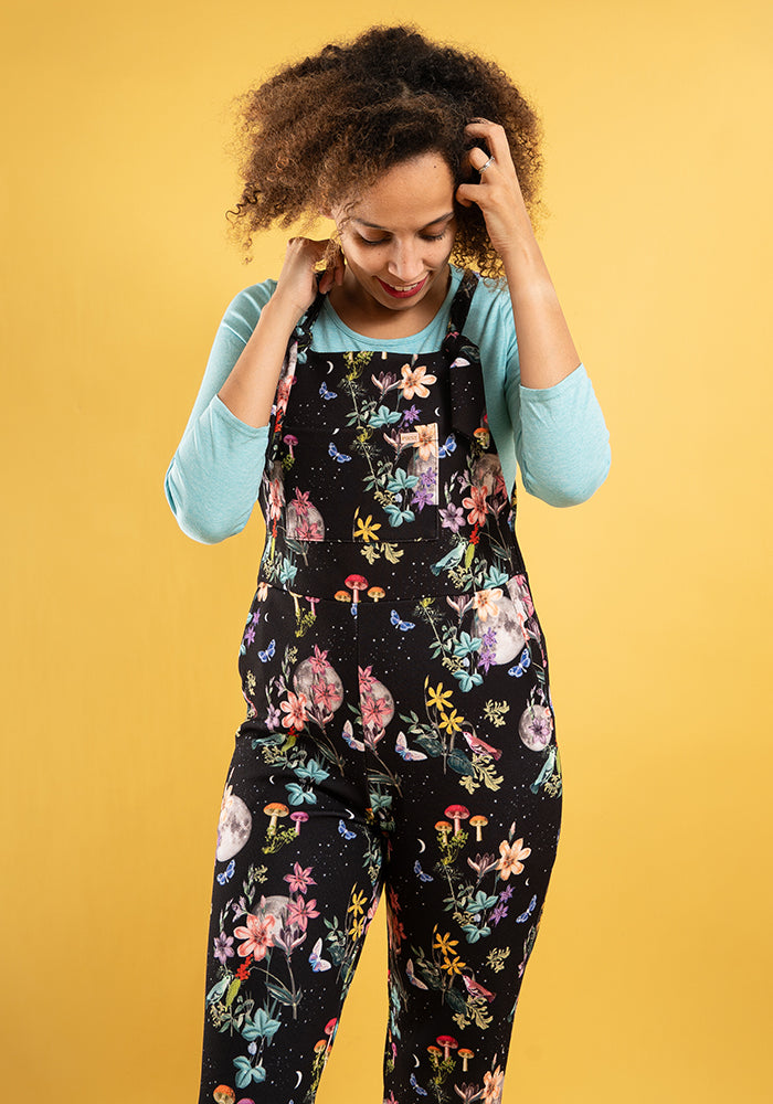 Third angle of Jordan Black Botanical Moon Print Dungaree